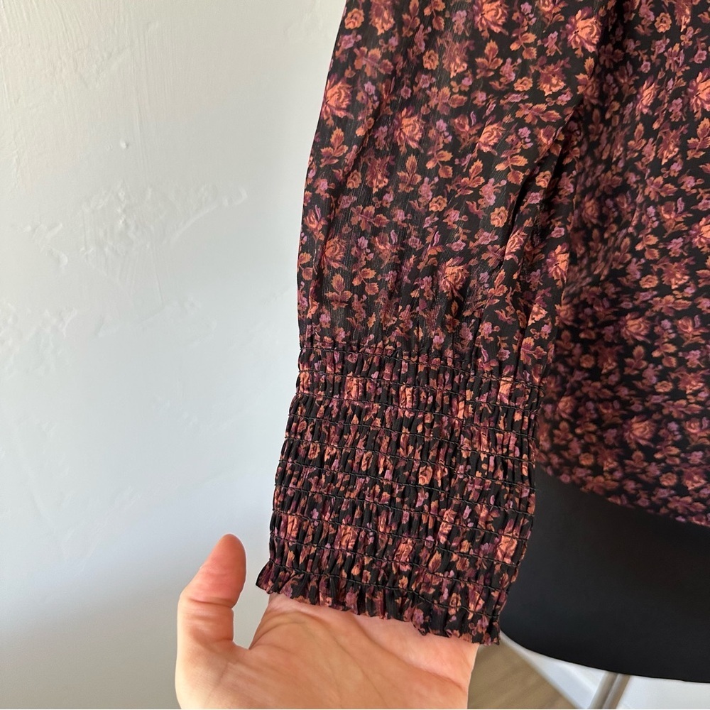 Madewell Georgette Smocked Cuff Button Front Top In Orchid Floral Blouse Size 2 - Picture 6 of 14